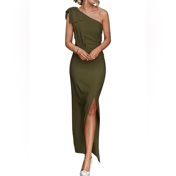 PrettyGarden Dresses & Skirts - Pretty Garden Olive One-Shoulder Maxi Dress | Medium